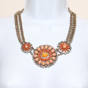 Vintage J.Crew Chunky Statement Necklace Coral Orange Rhinestone